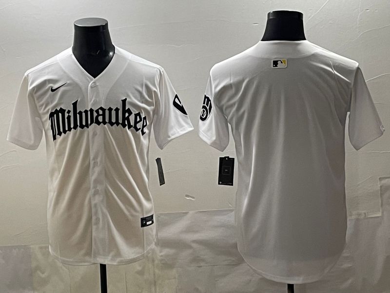 Men 2025 Milwaukee Brewers Blank White Five generations Joint Name Nike MLB Jersey style 01->milwaukee brewers->MLB Jersey